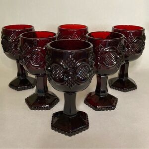 Vintage Avon 1876 Cape Cod Ruby Red Wine Goblets Set of 6